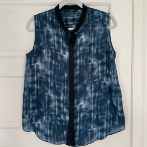 Tahari blue and white blouse
